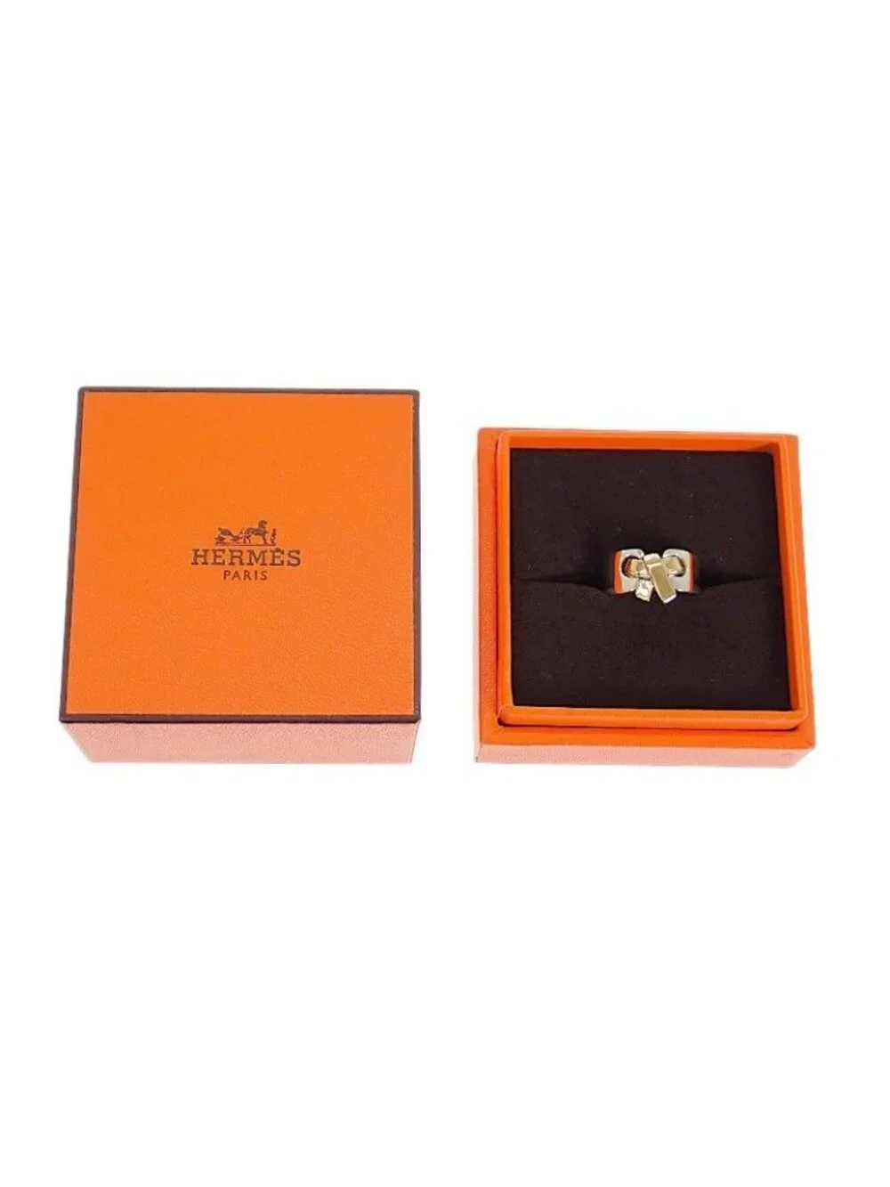 Hermes Raset Ring 52 Vintage 18K Yellow Gold 925 Sterling Silver